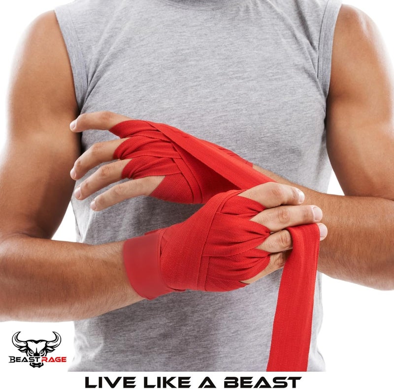 BEAST RAGE أربطة ملاكمة 4.5 متر - ضمادات فنون القتال - قفازات داخلية - أحزمة دعم المعصم - ضربات تحت اليد - مفاصل ثقيلة مرنة - حقيبة تدريب - قفازات موياي تاي - Image 5